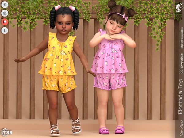 Sims 4 — Florinda Top- Toddler by KaTPurpura — Girls' Floral Print Ruffled Sleeveless Top