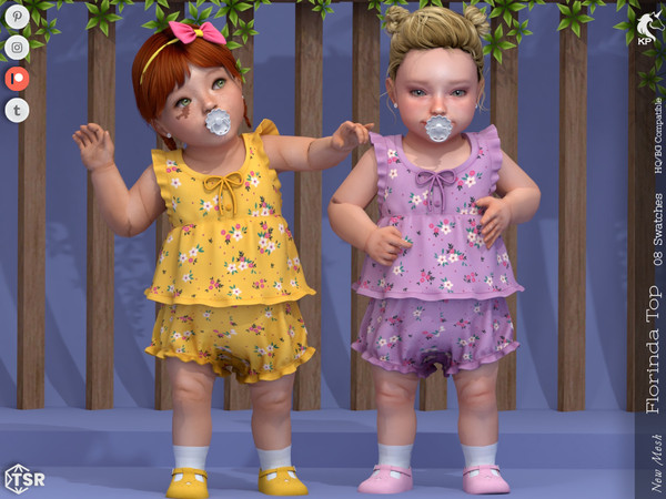 Sims 4 — Florinda Top- Infant by KaTPurpura — Girls' Floral Print Ruffled Sleeveless Top