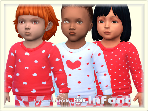 Sims 4 — Shirt Red&White by bukovka — Cute sweater for infants only for girls in 4 coloring options. All cards have