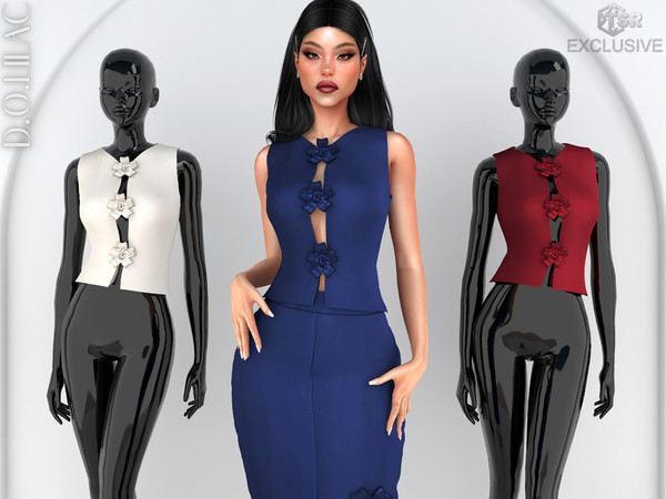 Sims 4 — Floral Appliqued Crepe Top DO0835 by DOLilac — Custom thumbnail