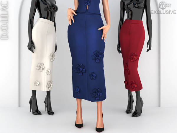 Sims 4 — Floral Appliqued Crepe Maxi Skirt DO0836 by DOLilac — Custom thumbnail