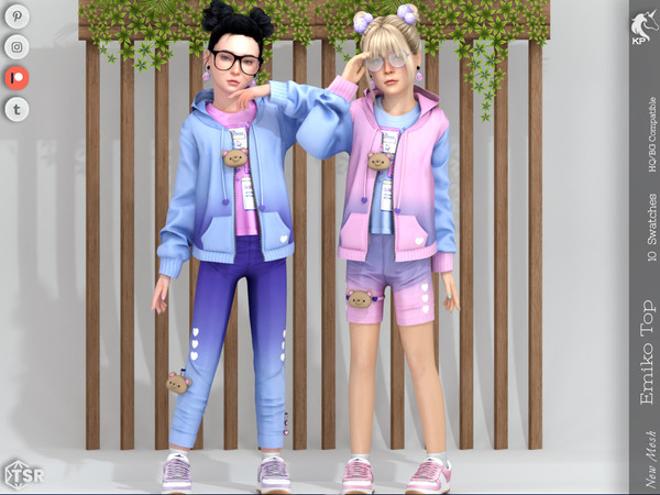 Sims 4 — Emiko Top- Child by KaTPurpura — Large open sweater with a t-shirt