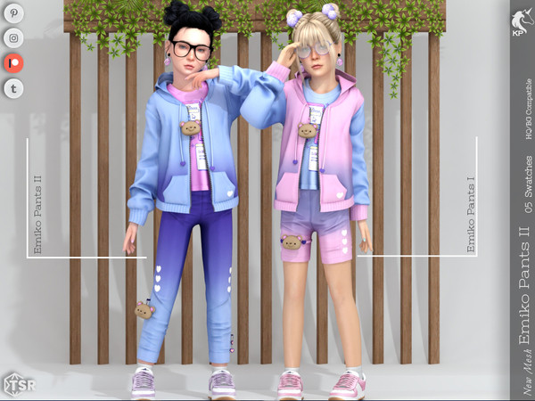 Sims 4 — Emiko Pants II- Child by KaTPurpura — Long tight pants with a teddy bear on the leg