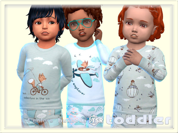 Sims 4 — Shirt Sky Explorer by bukovka — Fashionable sweater for toddlers of both sexes: for girls and boys in 4 color