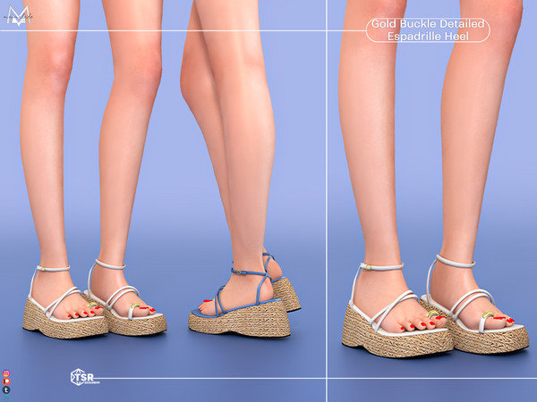Sims 4 — Gold Buckle Detailed Espadrille Heel S548 by Mermalade — New Mesh