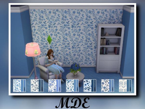 Sims 4 — MDE-Cottagecore Blue Wallpapers.package by MDE — Cover your walls and floors with Cottagecore Blue. There are 7