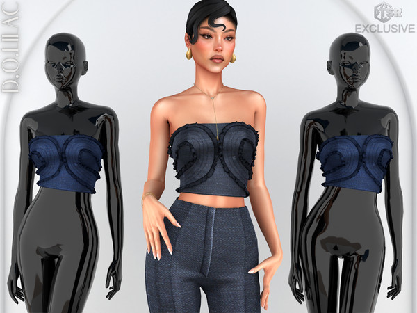 Sims 4 — Ruffle Detailed Top (Denim Set) DO0839 by DOLilac — Custom thumbnail