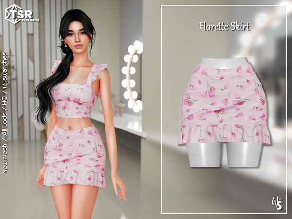Sims 4 — Florette Skirt by WisteriaSims — - FOR WOMAN - NEW MESH - TEEN TO ELDER - Clothing Bottom Category