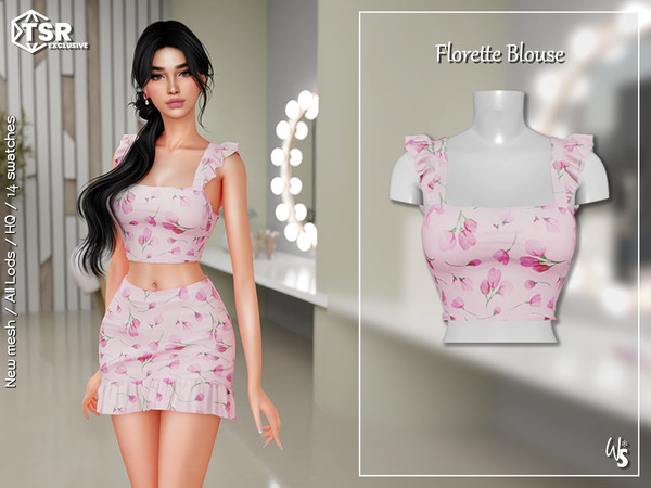 Sims 4 — Florette Blouse by WisteriaSims — - FOR WOMAN - NEW MESH - TEEN TO ELDER - Clothing Top Category