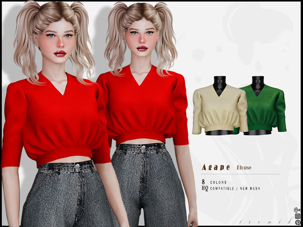 Sims 4 — Agape Blouse by _ironik_ — -8 Colors