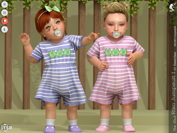 Sims 4 — Riko Jumpsuit- Infant by KaTPurpura — Short-sleeved jumpsuit with ruffles and a line print