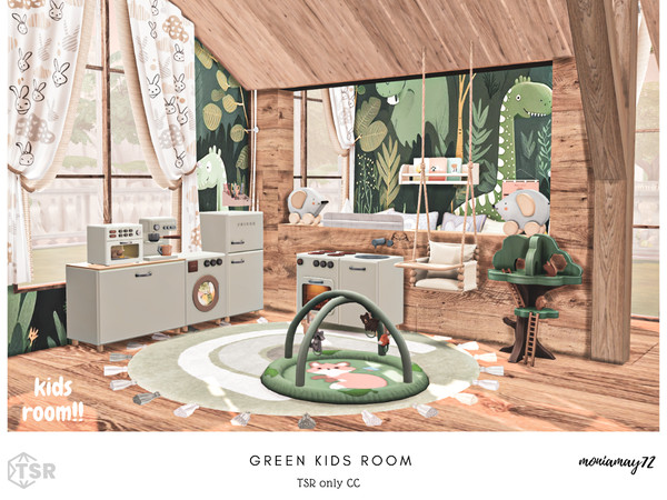 Sims 4 — Green Kids Bedroom by Moniamay72 — A beautiful modern kids room in light brown and green colors.