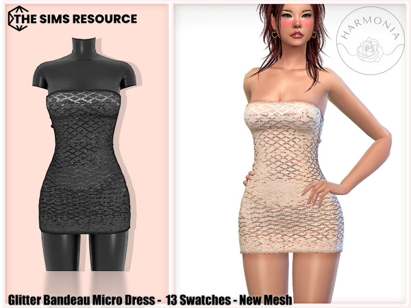 Sims 4 — Glitter Bandeau Micro Dress by Harmonia — New Mesh