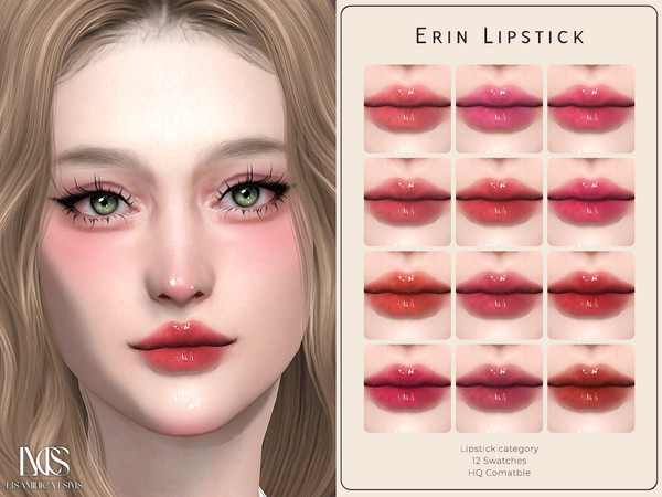Sims 4 — Erin Lipstick by VELYSEA — -Lipstick category -HQ comatble -12 swatches