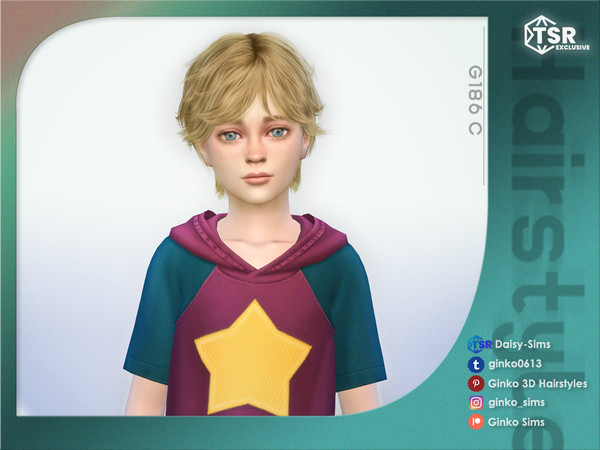 Sims 4 — Short Messy Hair for Children - Ginko 186C by Daisy-Sims — 21 base colors + 9 ombre colors
