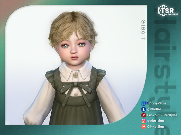 Sims 4 — Short Messy Hair for Toddlers - Ginko 186T by Daisy-Sims — 21 base colors + 9 ombre colors