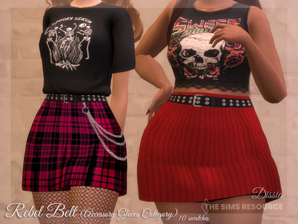 Sims 4 — Rebel Belt (Accessory Gloves Category) by Dissia — Accessory black belt with or without chain Available in 10
