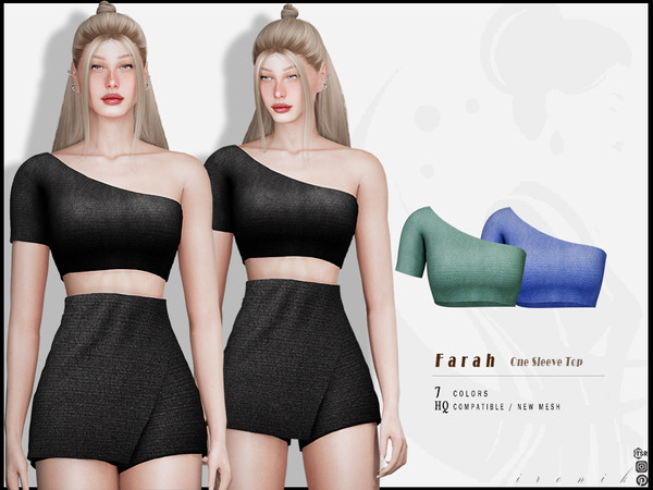 Sims 4 — Farah SET - One Sleeve Top by _ironik_ — -7 Colors