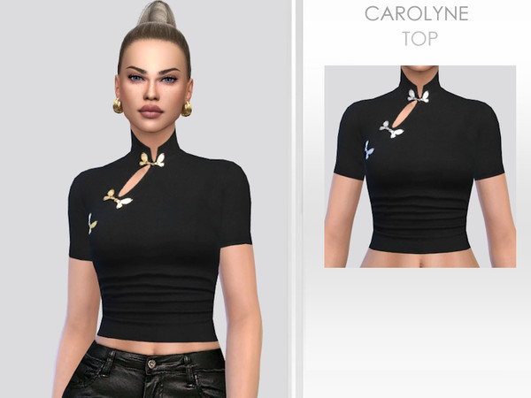 Sims 4 — Carolyne Top by Puresim — Black top in 2 swatches.