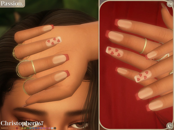Sims 4 — Passion Nails by christopher0672 — This is a lovely square-shaped French tip manicure with 1 accent nail with
