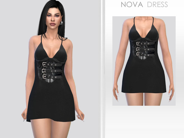 Sims 4 — Nova Dress by Puresim — Black dress for female sims
