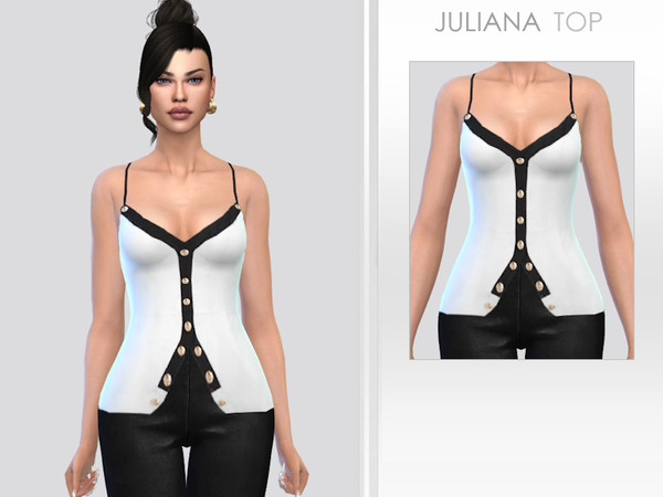 Sims 4 — Juliana Top by Puresim — Long lenght top with gold buttons.