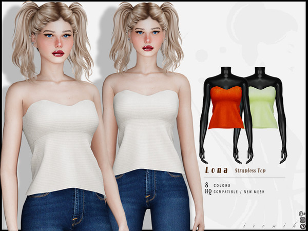 Sims 4 — Lona Strapless Top by _ironik_ — -8 Colors
