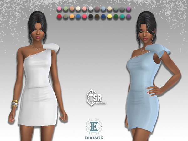 Sims 4 — ErinAOK Womens Dress 052725 by ErinAOK — Women's Silk Dress with Rhinestone Accents & Bow