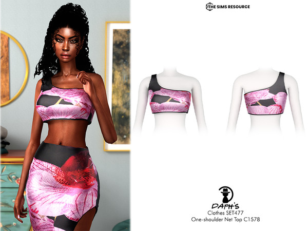 Sims 4 — Clothes SET477 - One-shoulder Net Top C1578 by Daph's — 6 Swatches
