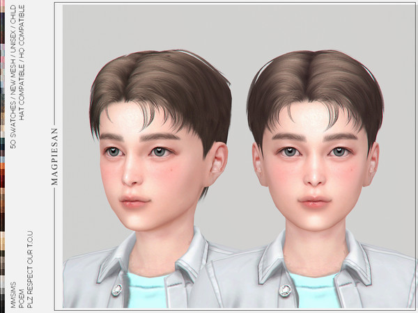 Sims 4 — Poem Hair for Child by magpiesan — Short hairstyle in 50 colors for Child.