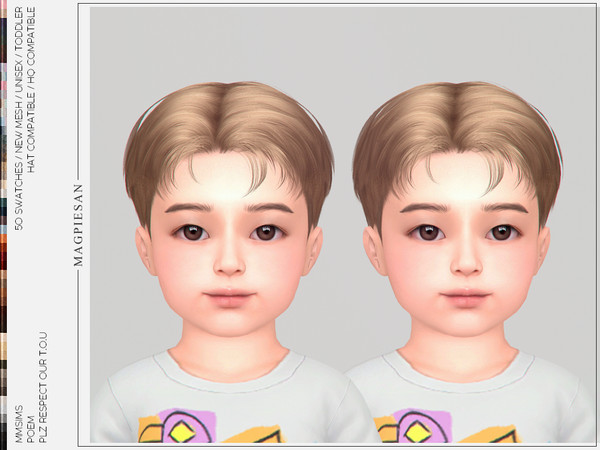 Sims 4 — Poem Hair for Toddler by magpiesan — Short hairstyle in 50 colors for Toddler.