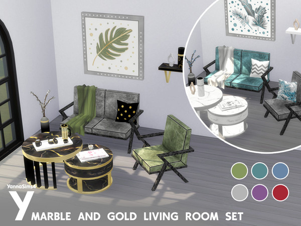 Sims 4 — Marble And Gold Living Room Set by YannaSims4CC — This CC set is a continuation of my Marble And Gold Coffee Set