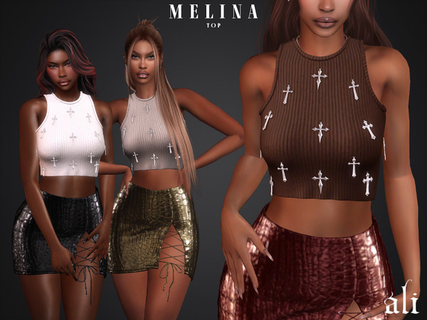 Sims 4 — MELINA top by ali1 — Ribbed tank top with crosses.