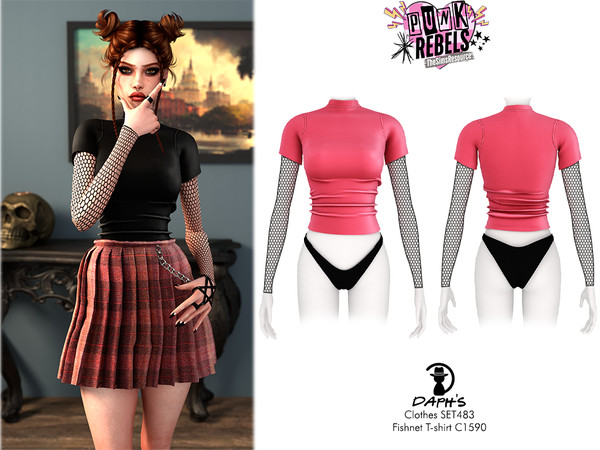 Sims 4 — PUNK REBEL - Clothes SET483 - Fishnet T-shirt C1590 by Daph's — 9 Swatches
