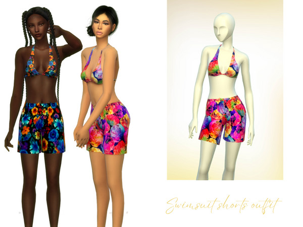 Sims 4 — Swimsuit Short Outfit by SimmerClara — This Spring and Summer casual swimsuit short set is the typical colorful