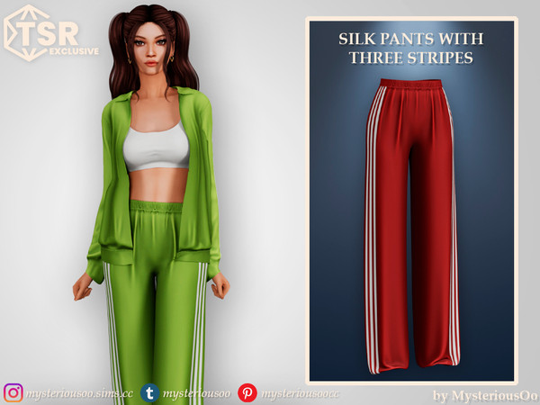 Sims 4 — Silk pants with three stripes by MysteriousOo — Silk pants with three stripes in 6 colors
