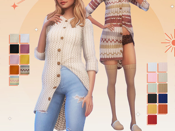 Sims 4 — Tucked knit button-up by miikocc — Tucked knit sweater & knit high socks