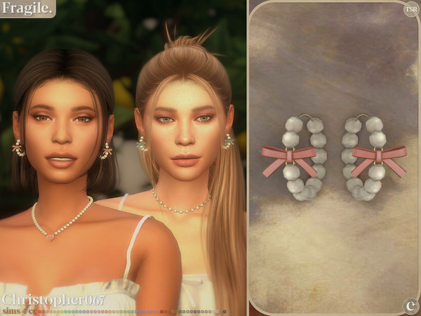 Sims 4 — Fragile Earrings by christopher0672 — This is the cutest pair of big pearl bead chain hoop earrings with a tied