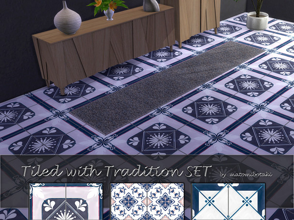 Sims 4 — Tiled with Tradition SET by matomibotaki — Classic, traditional floor tile set with 3 different designs, each