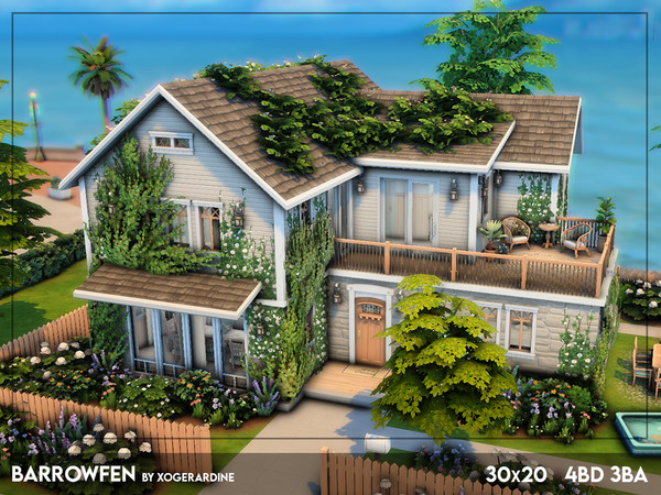Sims 4 — Barrowfen (NO CC) by xogerardine — Family house with 4 bedrooms, and even a little shed in the garden! Hope