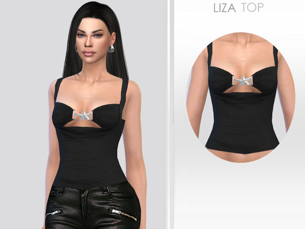 Sims 4 — Liza Top by Puresim — Black top for female sims