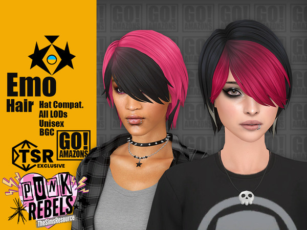 Sims 4 — Emo Hair (Punk Rebels) by GoAmazons — Unisex multicolor medium length hair with long bangs in emo style.