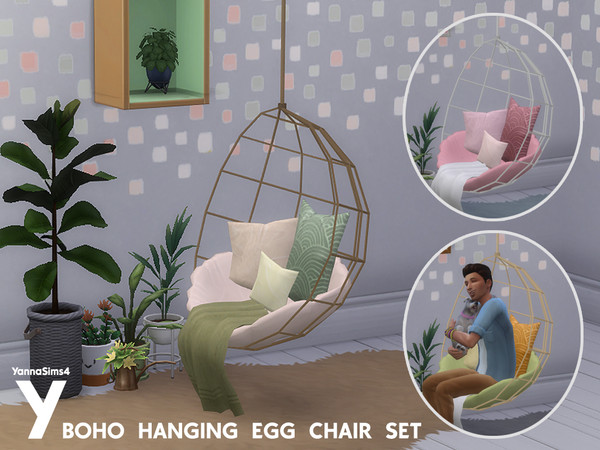 Sims 4 — YannaSims4 Boho Hanging Egg Chair Set Short Height by YannaSims4CC — Hi! I love hanging chairs (my fiance and I