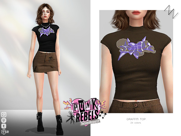 Sims 4 — GRAFFITI TOP by ZNsims — top, graffiti, sleeveless, high waist, exposed waist