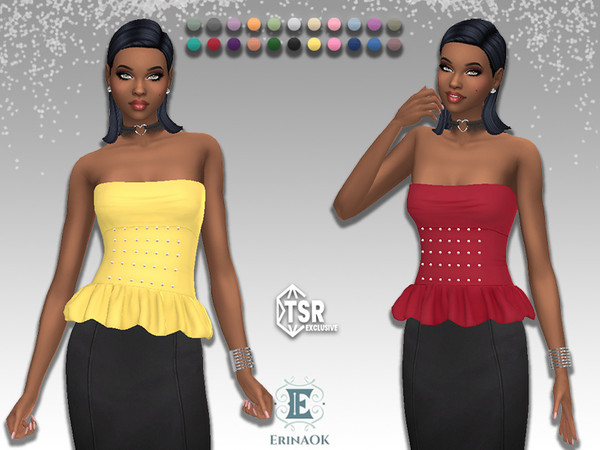 Sims 4 — ErinAOK Womens Top 060725 by ErinAOK — Women's Silk Strapless Top with Pearl Accents