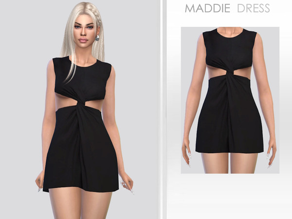 Sims 4 — Maddie Dress by Puresim — Black dress for female sims.
