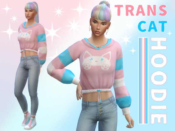 Sims 4 — Trans Cat Hoodie by dazeyrays — Recolour of a For Rent hoodie in the trans flag colours!