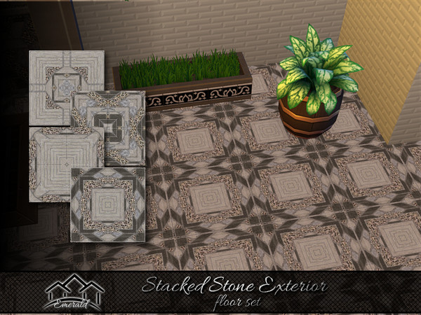 Sims 4 — Stacked Stone Exterior floor set by Emerald — Stacked stone is ideal for walls, fireplaces and traditional stone