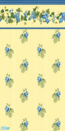 Sims 2 — NK Blue Grapes - Bordered by MoMama — Blue grapes atop a pale yellow wallpaper, bordered by more blue grapes.
