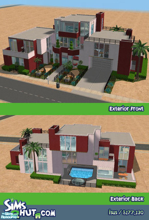 Sims 2 — Isus by Aibrean — This ultra modern "from scratch" (no reference) 3-level home is built on a small 3x2